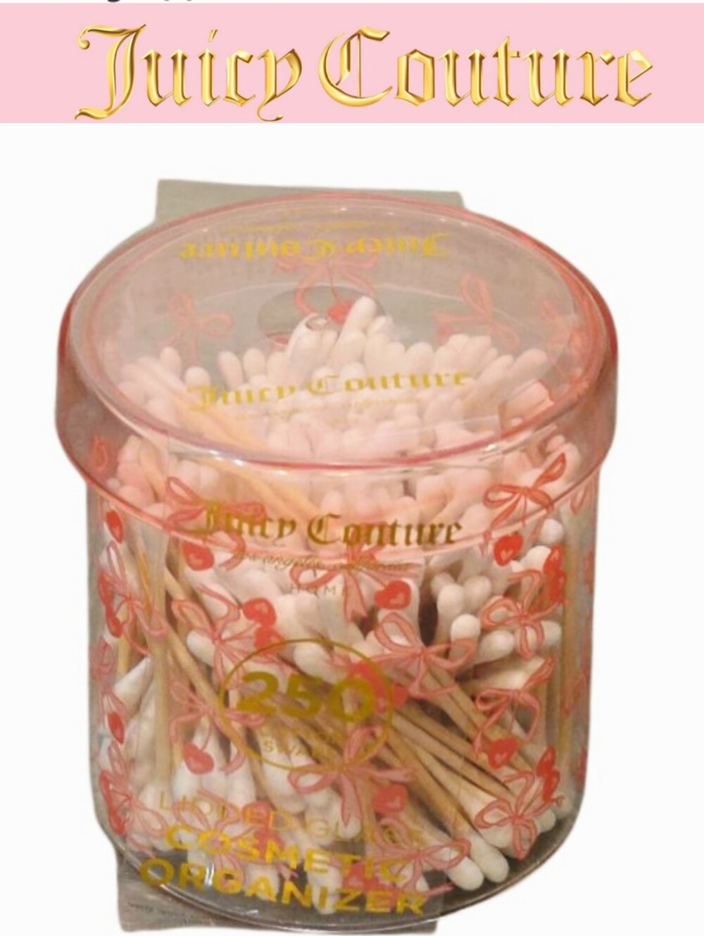Juicy Couture Home Heart Cherries & Bow Lidded Glass Cosmetic Organizer w/Swabs